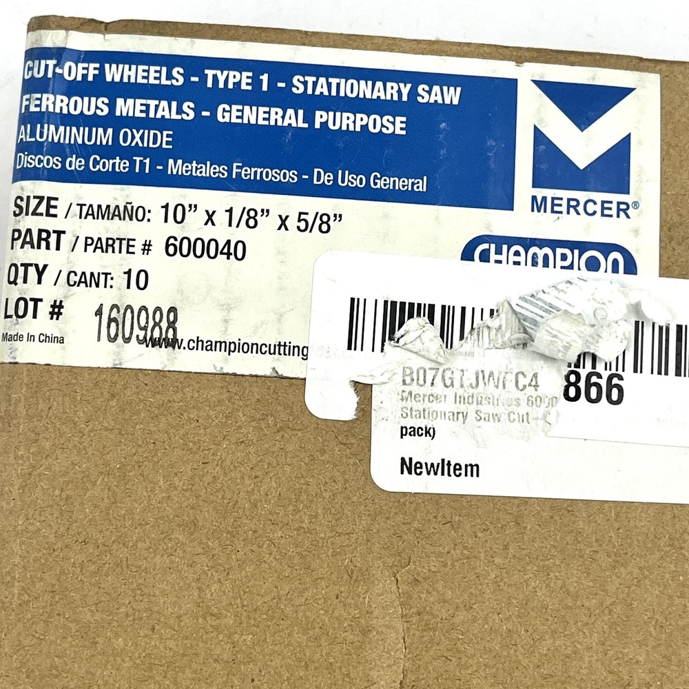 Mercer Cut-Off Wheels 10x1/8x5/8 Type 1 Stationary Saw 10 Pack Aluminum Oxide - Picture 1 of 2